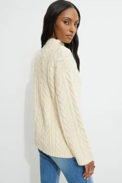 Sweaters & Cardigans | Sweaters-Dynamite Cable Knit Mock Neck Sweater White