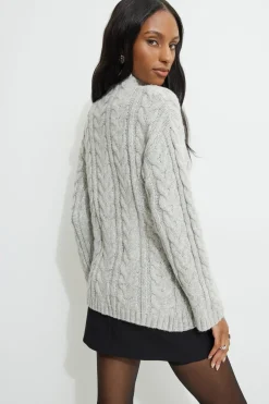 Sweaters & Cardigans | Online Exclusives-Dynamite Cable Knit Mock Neck Sweater Gray