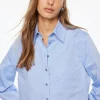 Blouses & Tops | Blouses & Tops-Dynamite Chambray Crop Shirt Blue