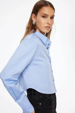 Blouses & Tops | Blouses & Tops-Dynamite Chambray Crop Shirt Blue