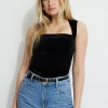 Tees & Tanks | Tees & Tanks-Dynamite Cherry Velvet Sleeveless Bolero Top Black