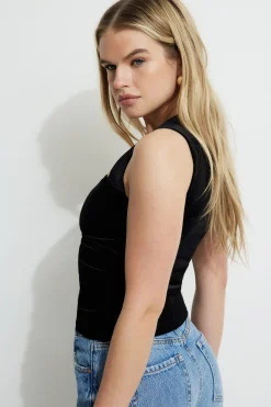 Tees & Tanks | Tees & Tanks-Dynamite Cherry Velvet Sleeveless Bolero Top Black