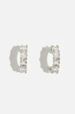 Earrings-Dynamite Chunky Gem Hoop Earrings Gray