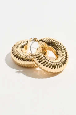 Earrings-Dynamite Chunky Ribbed Hoop Earrings Yellow