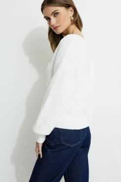 Sweaters & Cardigans | Sweaters-Dynamite Cinched Waist Sweater White