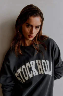 Long Sleeve Tops-Dynamite Classic Appliqué Crew Neck Sweatshirt Gray