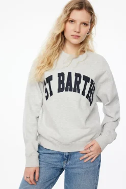 Long Sleeve Tops-Dynamite Classic Appliqué Crew Neck Sweatshirt Gray