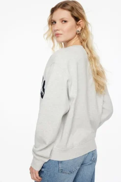 Long Sleeve Tops-Dynamite Classic Appliqué Crew Neck Sweatshirt Gray