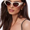 Sunglasses-Dynamite Classic Wide Arm Cat-Eye Sunglasses White