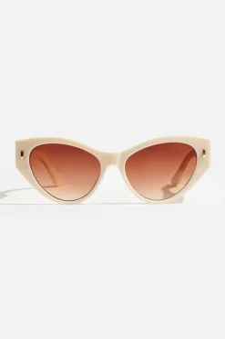 Sunglasses-Dynamite Classic Wide Arm Cat-Eye Sunglasses White