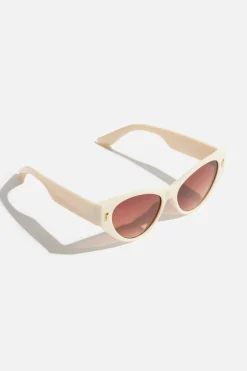 Sunglasses-Dynamite Classic Wide Arm Cat-Eye Sunglasses White