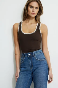 Tees & Tanks | Tees & Tanks-Dynamite Contrast Stitch Tank Top Brown