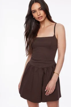 Dresses & Jumpsuits | Mini Dresses-Dynamite Corset Flare Mini Dress Brown