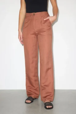 Straight Leg Pants-Dynamite Crawford Linen Straight Pants Brown