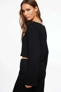 Tees & Tanks | Tees & Tanks-Dynamite Crewneck Crochet Top Black