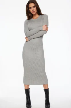 Dresses & Jumpsuits | Midi & Maxi Dresses-Dynamite Crewneck Ribbed Maxi Dress Gray