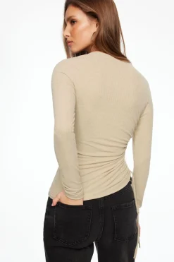 Tees & Tanks | Tees & Tanks-Dynamite Crewneck Ruched Bungy Top Brown