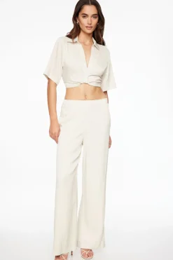 Pants | Wide Leg Pants-Dynamite Crinkled Wide Leg Pants Beige