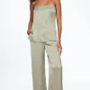 Pants | Wide Leg Pants-Dynamite Crinkled Wide Leg Satin Pants Green