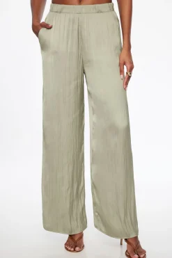 Pants | Wide Leg Pants-Dynamite Crinkled Wide Leg Satin Pants Green