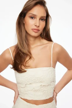 Blouses & Tops | Blouses & Tops-Dynamite Crochet Lace Crop Top Brown