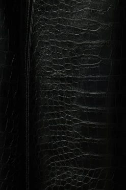 Coats & Jackets | Classic Coats-Dynamite Crocodile Faux Leather Military Trench Coat Black