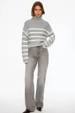 Sweaters & Cardigans | Sweaters-Dynamite Crop Turtleneck Sweater Gray