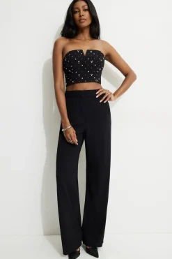 Blouses & Tops | Sleeveless Tops-Dynamite Cropped Rhinestone Bustier Top Black