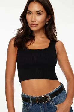 Sweaters & Cardigans | Sweaters-Dynamite Cropped Square Neck Tank Top Black