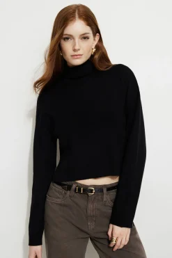 Sweaters & Cardigans | Sweaters-Dynamite Cropped Turtleneck Sweater Black