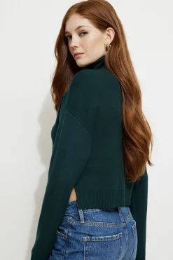 Sweaters & Cardigans | Sweaters-Dynamite Cropped Turtleneck Sweater Green