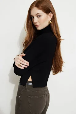 Sweaters & Cardigans | Sweaters-Dynamite Cropped Turtleneck Sweater Black