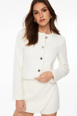 Blazers & Vests-Dynamite Cropped Tweed Blazer White