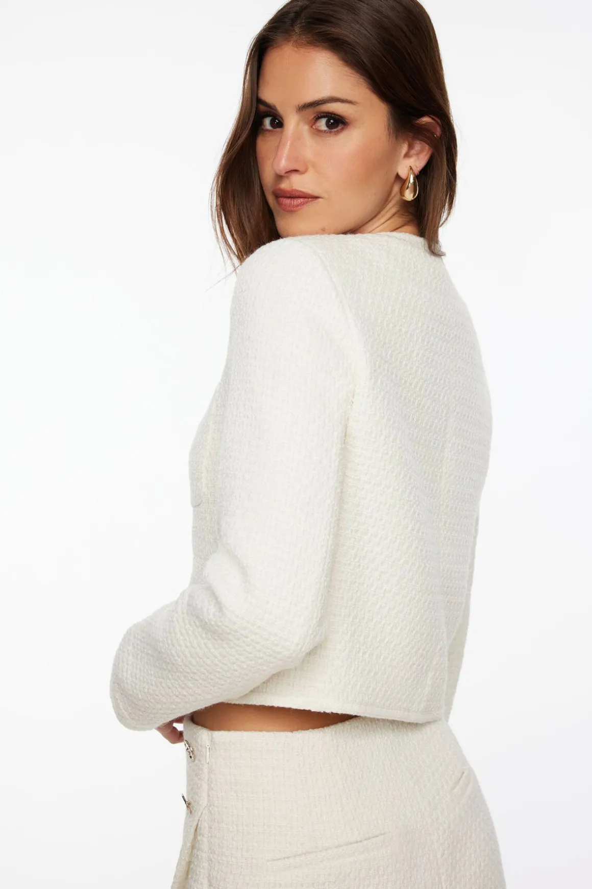 Blazers & Vests-Dynamite Cropped Tweed Blazer White