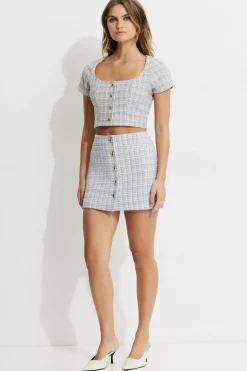 Blouses & Tops | Matching Sets-Dynamite Cropped Tweed Blouse Blue