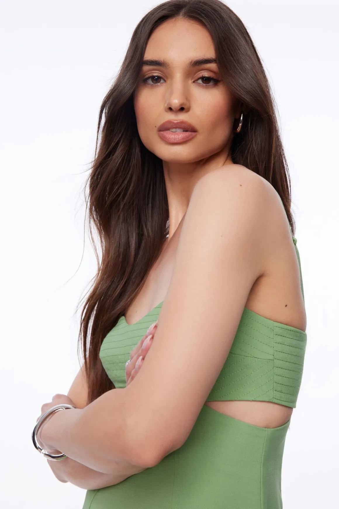 Dresses & Jumpsuits | Mini Dresses-Dynamite Cut Out Flare Mini Dress Green
