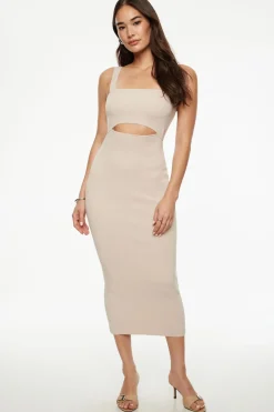 Dresses & Jumpsuits | Midi & Maxi Dresses-Dynamite Cut Out Knit Midi Dress Brown