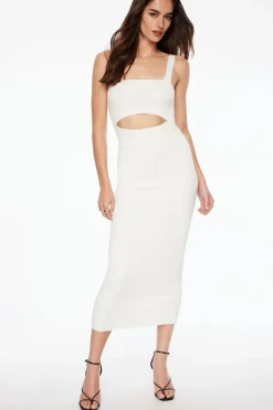 Dresses & Jumpsuits | Midi & Maxi Dresses-Dynamite Cut Out Knit Midi Dress White