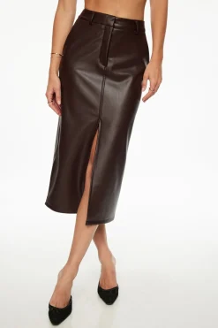Bestsellers | Skirts-Dynamite Danbi Faux Leather Midi Skirt Brown