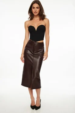 Bestsellers | Skirts-Dynamite Danbi Faux Leather Midi Skirt Brown