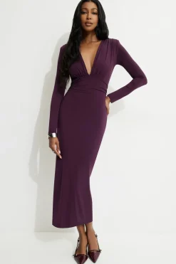 Dresses & Jumpsuits | New Dresses-Dynamite Deep V Maxi Dress Burgundy