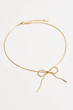 Necklaces-Dynamite Delicate Bow Necklace Yellow