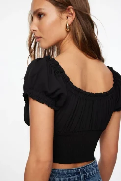 Blouses & Tops | Blouses & Tops-Dynamite Delphine Smocked Top Black