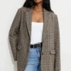 Blazers & Vests | Bestsellers-Dynamite Diana Plaid Oversized Blazer Brown
