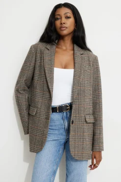 Blazers & Vests | Bestsellers-Dynamite Diana Plaid Oversized Blazer Brown
