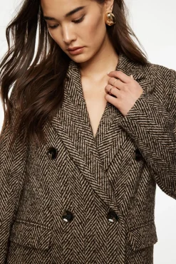 Coats & Jackets | Classic Coats-Dynamite Double Breasted Herringbone Coat Brown