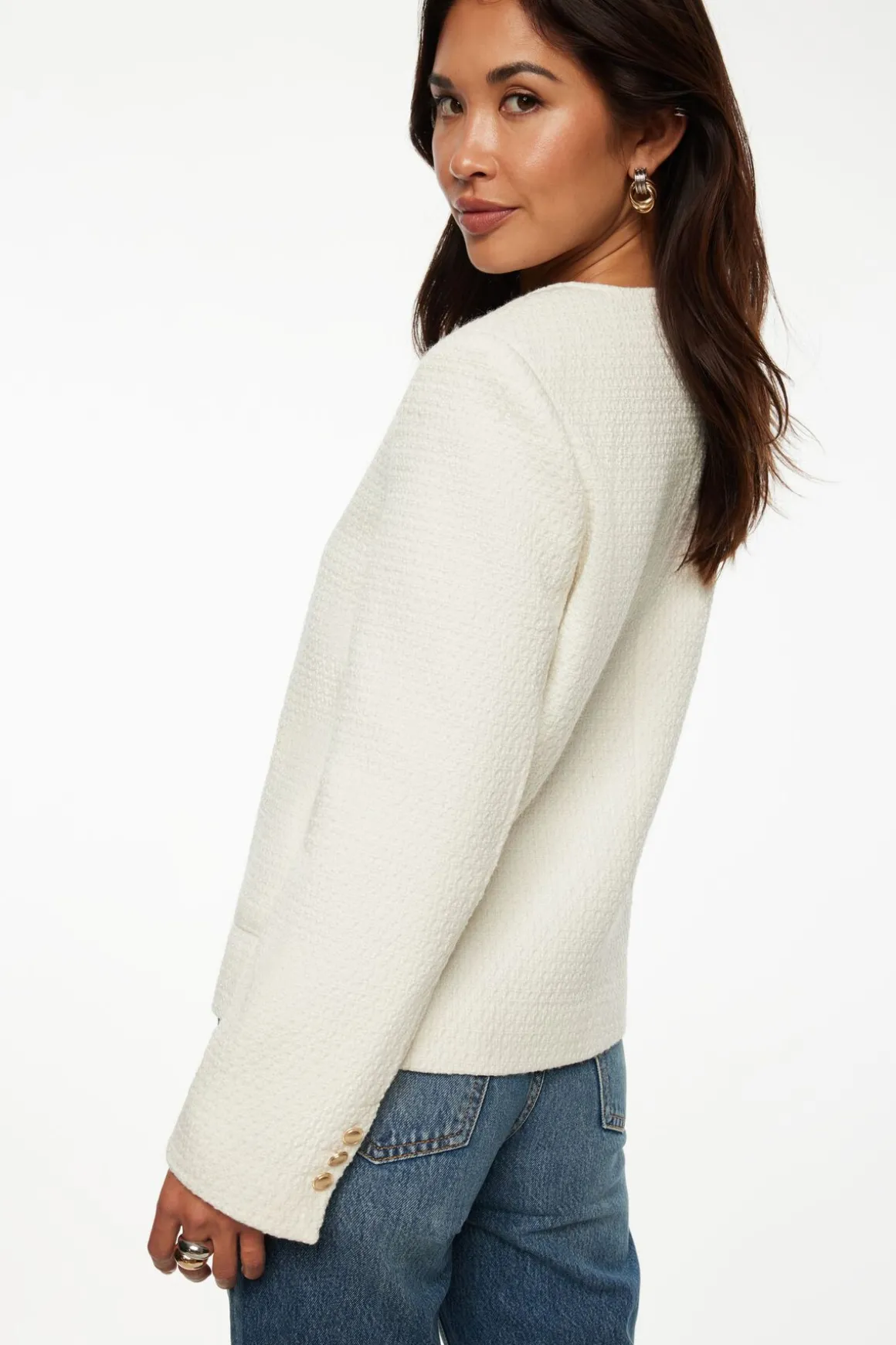 Blazers & Vests-Dynamite Double Breasted Tweed Blazer White
