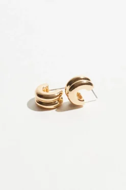 Earrings-Dynamite Double Chubby Huggie Hoop Earrings Yellow
