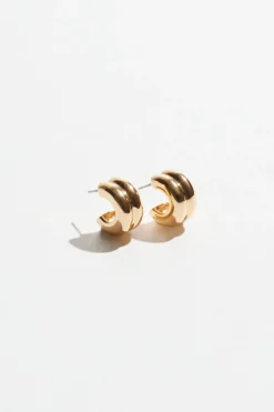 Earrings-Dynamite Double Chubby Huggie Hoop Earrings Yellow
