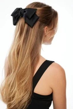 Hair Accessories-Dynamite Double Floppy Bow Hair Clip Black
